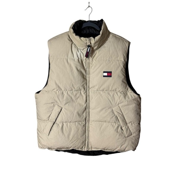 Tommy Hilfiger Reversible Down Puffer Jacket Vest Large Streetwear Y2K 90 Preppy - Picture 1 of 8